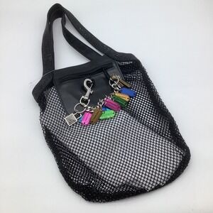 Steve Madden Black Mesh Tote Bag Rhinestone Straps Designer Charm Accent NWT